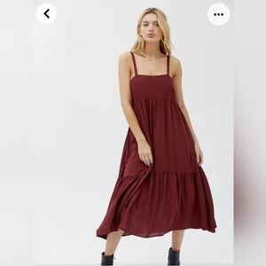 Urban Outfitters Haverford Midi Babydoll Ruffle Dress Burgundy Cottagecore Small